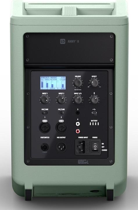 Immagine prodotto LD Systems ANNY® 8 GN - Altoparlante PA Bluetooth® portatile con batteria ricaricabile e mixer, verde avventura (Attivo, 1x 80 W)