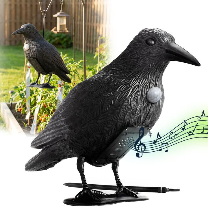Ideoon Vogelabwehr Krähe mit Soundeffekt, batteriebetrieben