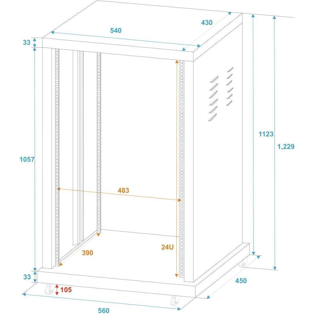 Thumbnail - Omnitronic SR-19 19 Zoll Rack 24 HE Stahl inkl. Rollen (19" Rack), Audio Racks + Cases, Schwarz