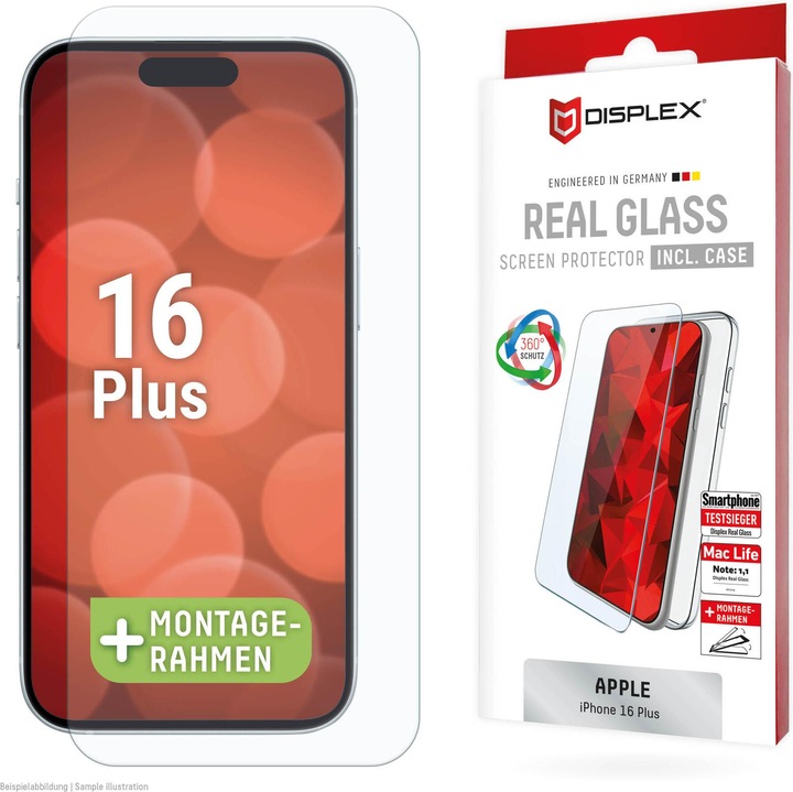 Produktbild Displex Real Glass, 2D Panzerglas + Handyhülle (1 Stück, Apple iPhone 16 Plus)