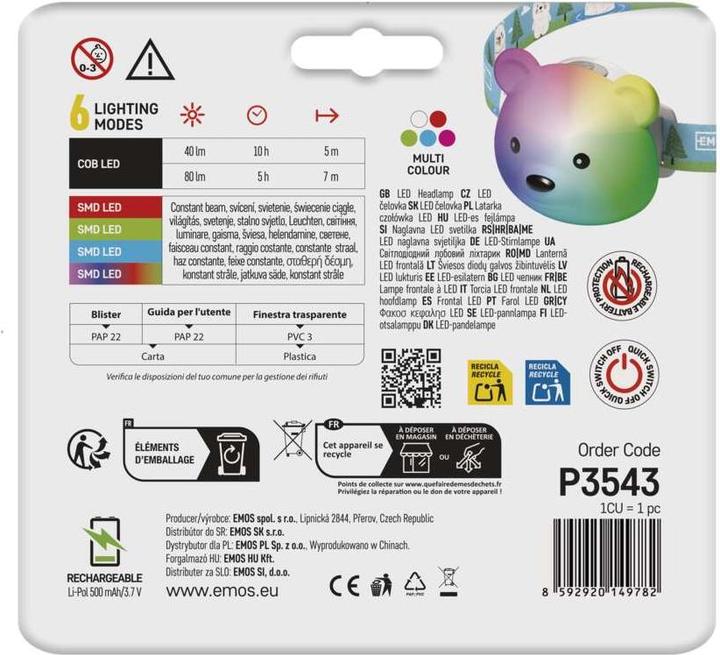 Actual product image Emos LED aufladbare Stirnlampe Bär P3543, 80 lm,Li-Pol 500 mAh (80 lm)