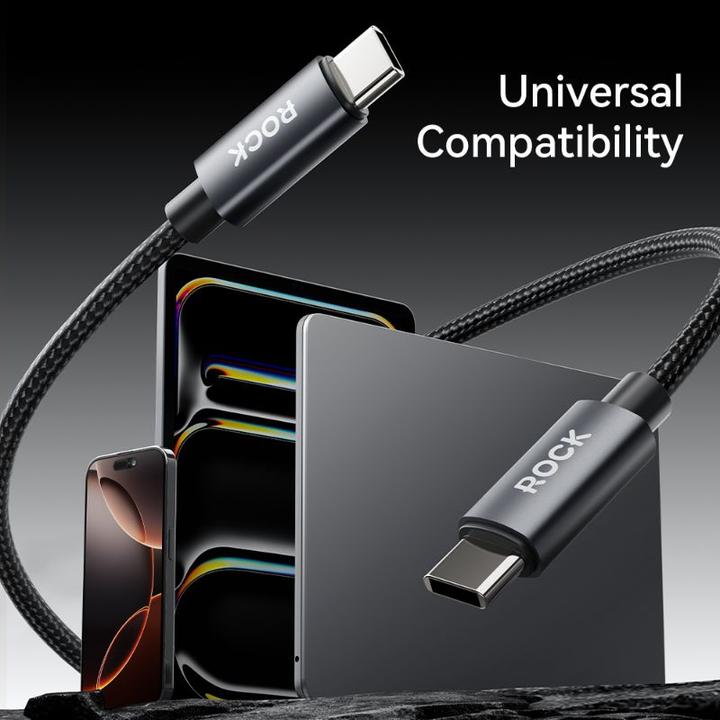 Rock Z28 Metal Braided C TO C 60W Fast Charging Data Cable 2m Schwarz