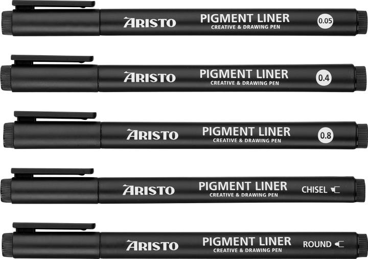 Actual product image Aristo Pigment Liner Graphic 5-pieces Set, 0.05/0.4/0.8/round/chisel, black (Black, 5 x)
