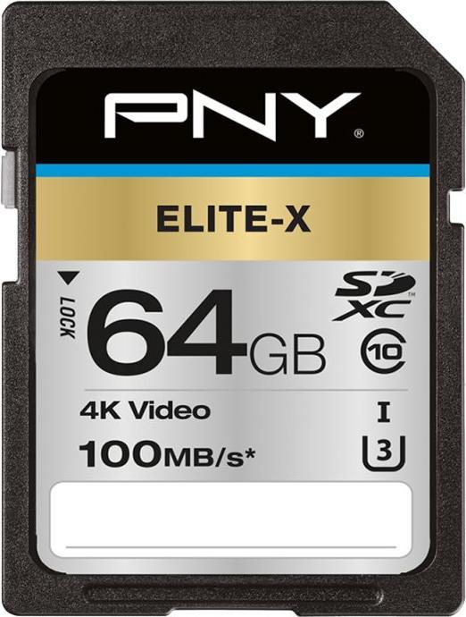 PNY SDXC card Elite-X UHS-I U3 64 GB (64 GB, SDXC, U3, UHS-I)