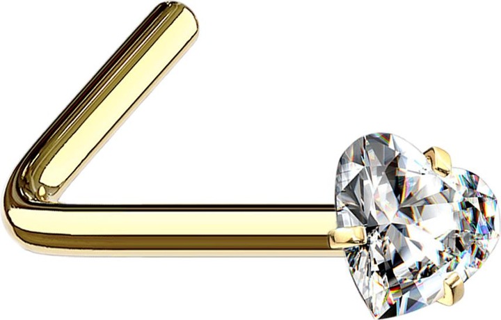 Produktbild Star Piercing Nasenstecker gewinkelt vergoldet Kristallherz silber gefasst (ohne Messing, Chirurgenstahl 316L)