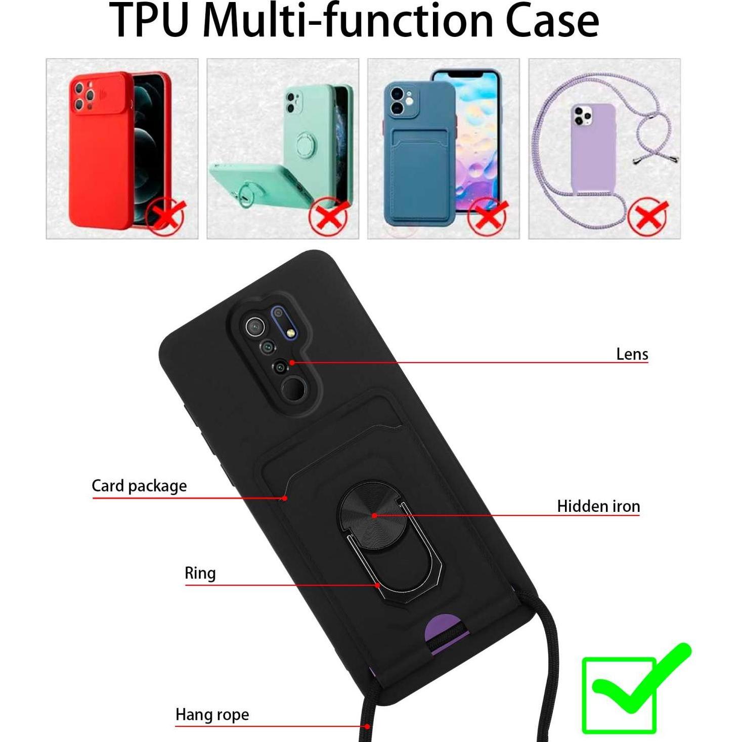 Thumbnail - Cadorabo Handykette für Xiaomi RedMi 9 mit Standfunktion, Handykette, Schwarz