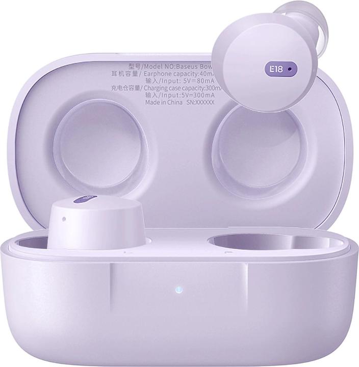 Actual product image Baseus Bowie E18 wireless TWS ENC IPX4 headphones - purple (25 h, Cable, Wireless)