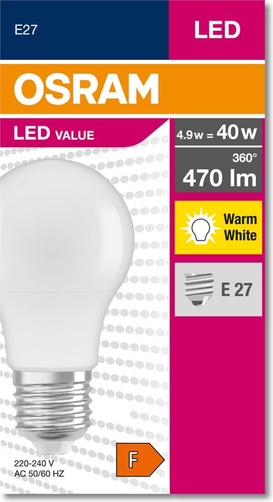 Produktbild Osram Led Value Classic A (E27, 5.50 W, 470 lm, 1 x, F)