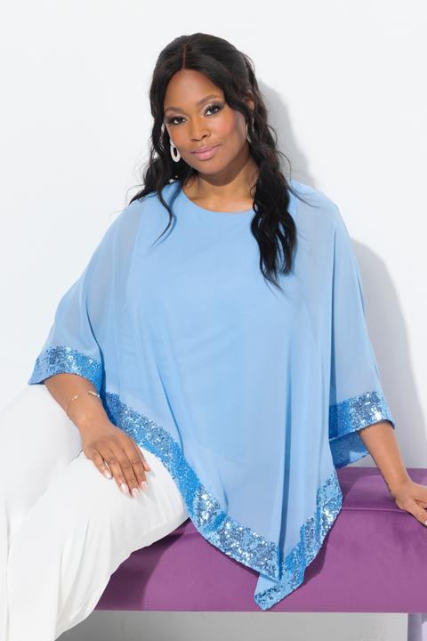 Produktbild Ulla Popken Bluse, Chiffon-Überwurf, U-Boot-Ausschnitt, 3/4-Arm (46, 48)