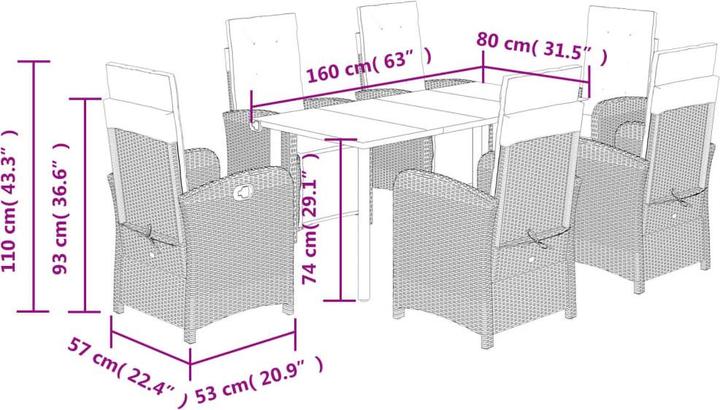 Produktbild vidaXL Garten Essgruppe (160 x 80 x 74 cm)