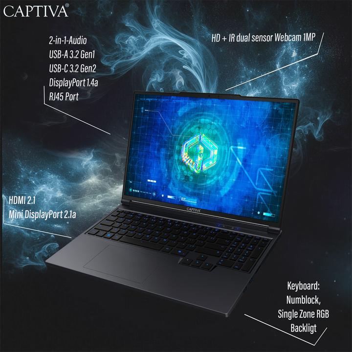 Image du produit Captiva Advanced Gaming I91-946 Core i9 GeForce RTX 5050 (16", Intel Core i9-13900HX, 16.38 Go, 125 Go, DE)