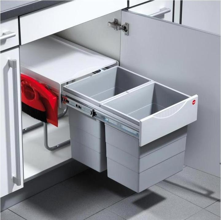Hailo Space-saving tandem kitchen waste bin, light grey plastic, Grey, One Size (20 l)
