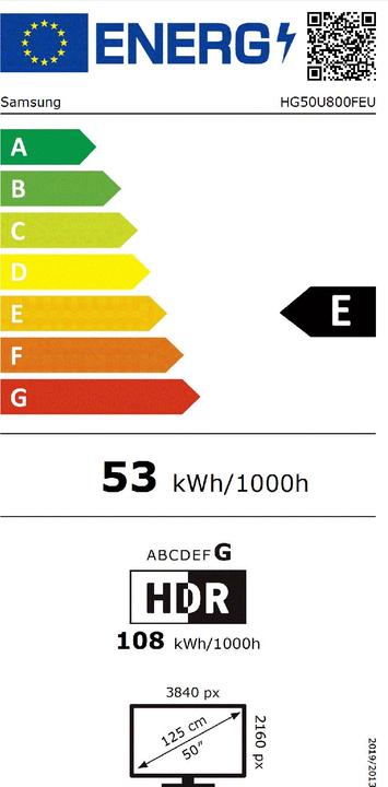 Energy Label Samsung 50U8000F 125.73cm 49,5"/3840x2160/3xHDMI/2xUSB (50", U8000F, LED, 4K)