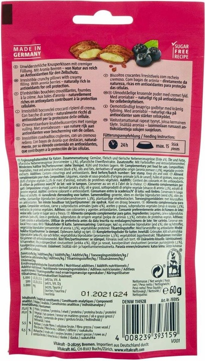 Nährwerte und Zutaten Vitakraft Crispy Crunch Ente & Aronia (Adult, 1 Stk., 60 g)