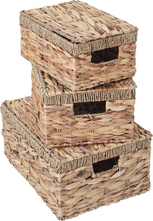 Actual product image Swisshandel24 Set of 3 Storage Box, Chest Box with Lid, Water Hyacinth natural colour