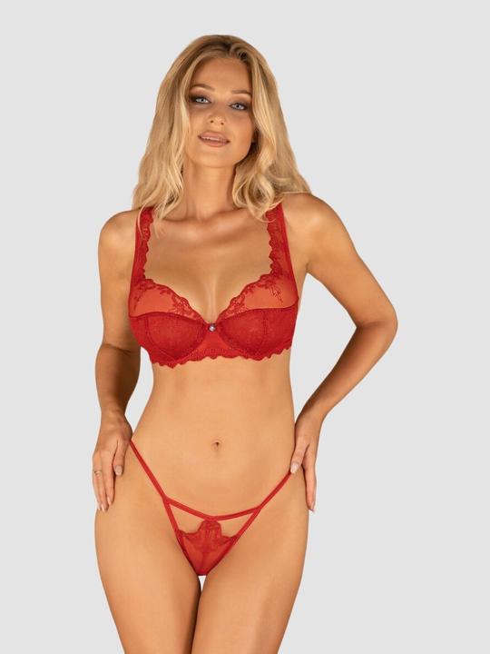 Produktbild Obsessive Lonesia Lace Bra Set With Sexy Panties - Red (S, M)