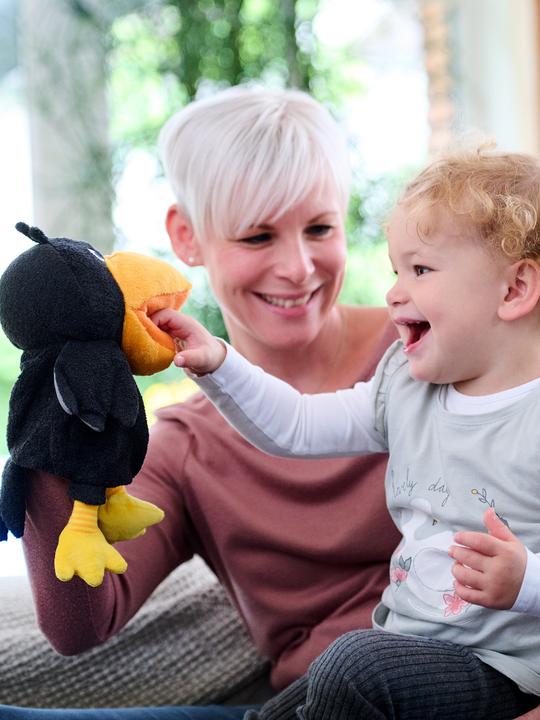 Actual product image Haba Raven Theo hand puppet