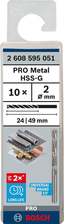 Produktbild Bosch Professional Zubehör PRO Metal HSS-G Spiralbohrer, 2 x 24 x 49 mm (2 mm)