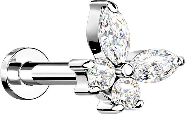 Immagine prodotto Star Piercing Micro Labret filo interno argento farfalla con cristalli argento (Ottone, Acciaio chirurgico 316L)