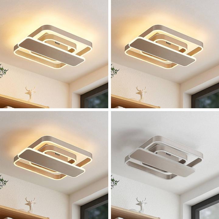 Actual product image Lucande Linetti LED Ceiling Lamp angular nickel 40cm (1545 lm)