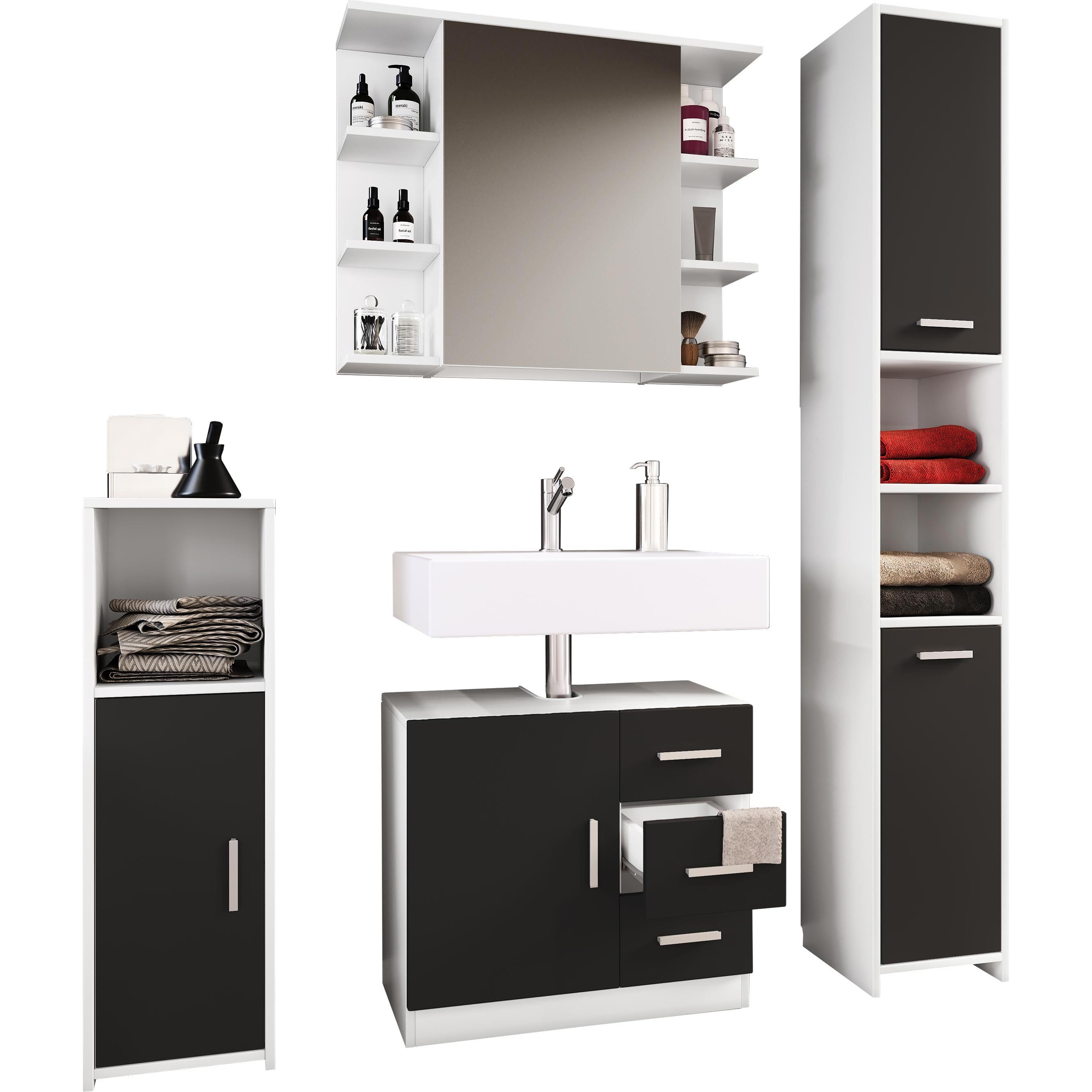VCM, Badmöbelset, 4-tlg. Badschrank Badmöbel Komplett Set "Zalo Ill"
