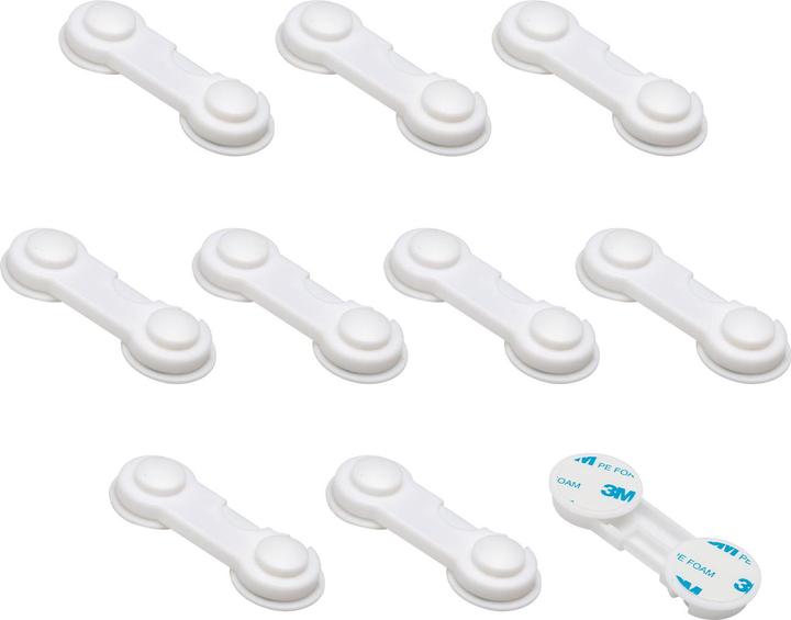 Casativo 10er-Set Baby-Sicherungen für Schubladen- und Schranktüren, klebend, weiss