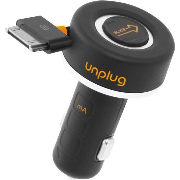 iLike CCU1000IPH Caricabatterie da auto compatto per iPod iPhone 4 4S 30Pin Fast 1A con cavo Rewind, Adattatore per auto, Nero