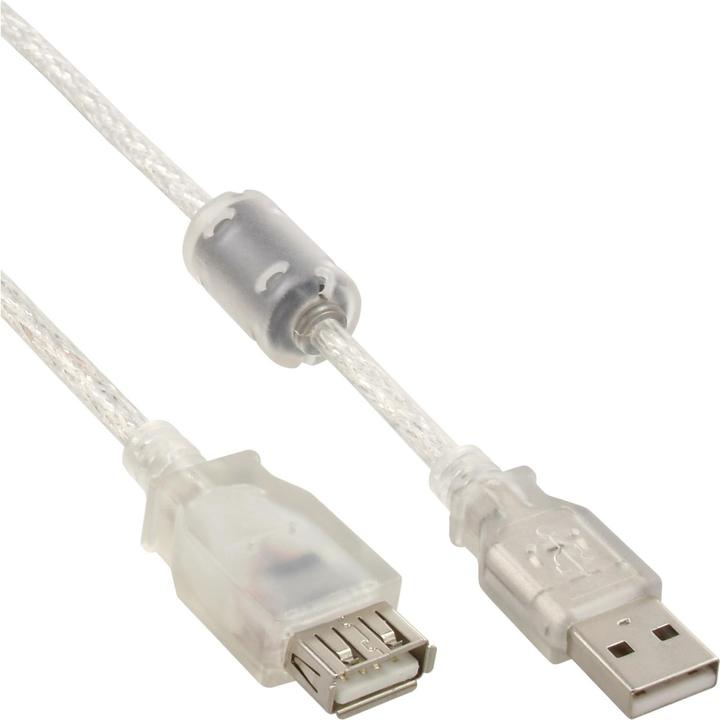Aquatuning USB 2.0 Verlängerung, St/Bu Typ A, transparent, mit Ferritke (5 m, USB 2.0)
