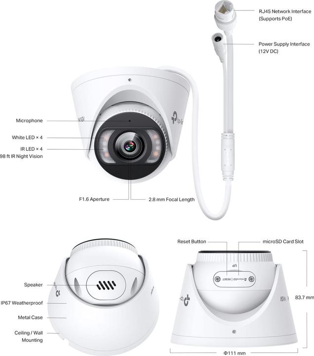Actual product image TP-Link INSIGHT S455, CCTV security camera, Outdoor, Wired, 80 m, 120 dB, Ceiling (2880 x 1620 Pixels)