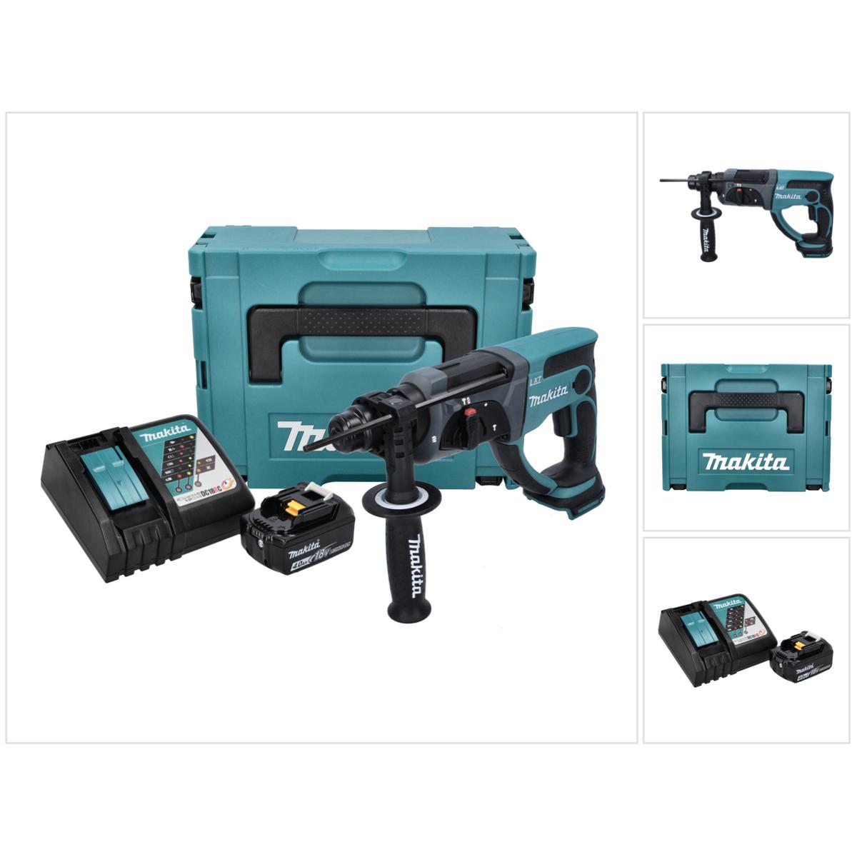 Makita, Bohrmaschine + Akkuschrauber, DHR 202 RM1J Akku Kombihammer 18 V 2,0 J SDS Plus + 1x Akku 4,0 Ah + Ladegerät + M...