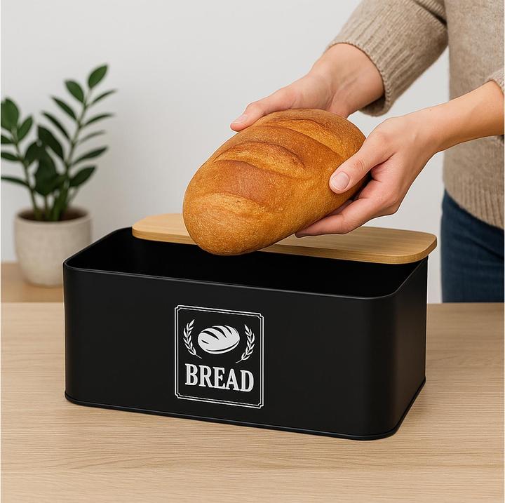 Actual product image Relaxdays Brotkasten mit Bambusdeckel Retro-Design