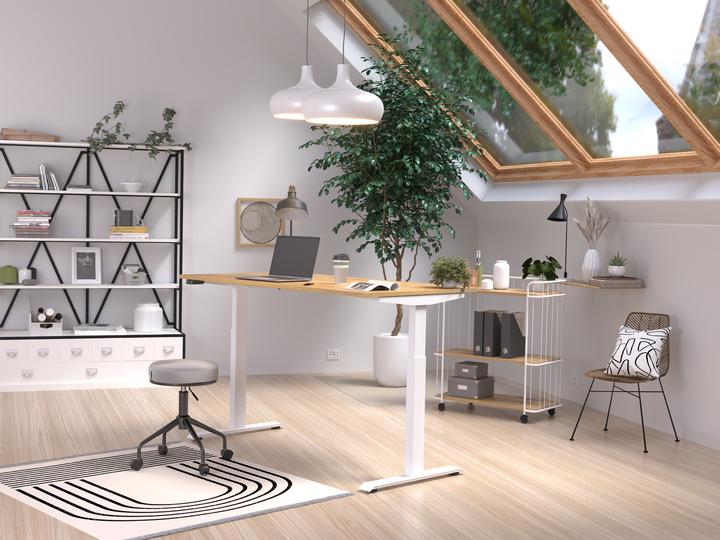 Produktbild Germania JET höhenverstellbarer Schreibtisch navarra-eiche rechteckig, T-Fuss-Gestell weiss 160,0 x 80 (160 x 72 cm)