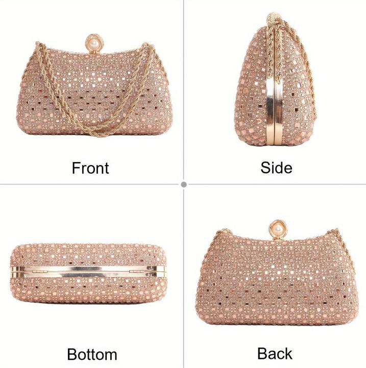 Immagine prodotto Only-Bags.Store 1 Stück Elegante Strass-Clutch - Modische Abendtasche mit abnehmbarem Schulterriemen für Hochzeiten