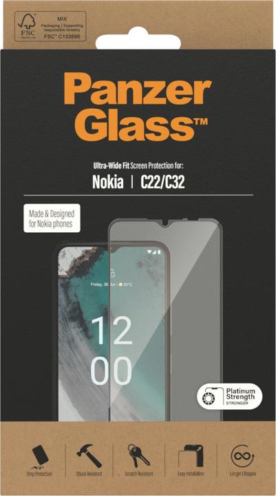 Produktbild PanzerGlass Ultra-Wide Fit (1 Stück, Nokia C32, Nokia C22)