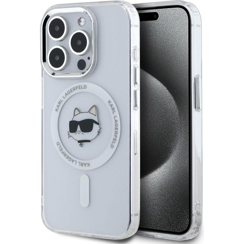 Karl Lagerfeld IML Choupette Head Metal Frame MagSafe Case for iPhone 15 Pro Max Transparent (Apple iPhone 15 Pro Max), ...