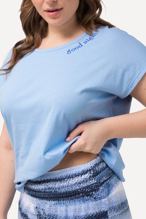 Image du produit Ulla Popken Pyjama à rayures avec broderie, col rond et manches courtes (50, 52)
