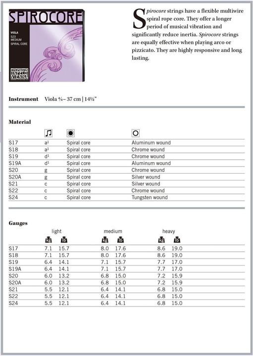 Immagine prodotto Thomastik Spirocore Med. 4/4 Set (4x, Viola)