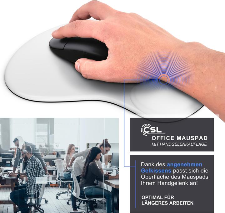 Produktbild CSL Mauspad mit Gelkissen & Handgelenkauflage, Komfort Office Mausmatte, weiss (S)