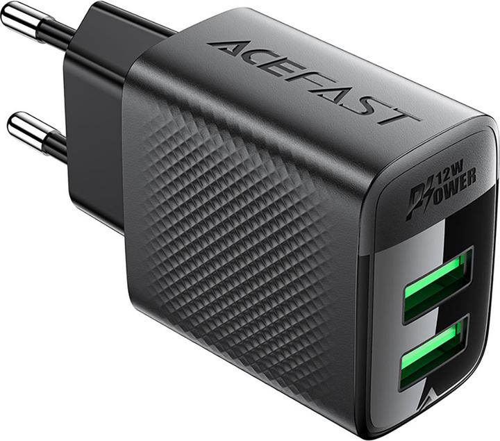 Actual product image Acefast A86 mains charger 2x USB-A 12W - black (12 W, 2 ports)