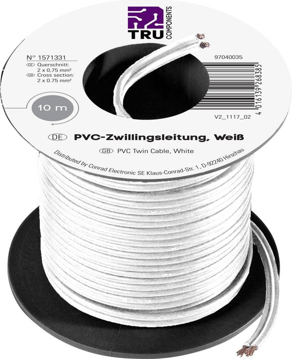 Image du produit Tru Components Toron 2 x 0.75 mm² Blanc 15713 (10 m)