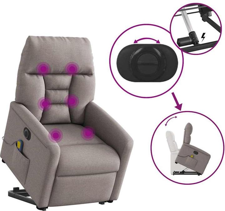 Immagine prodotto VidaXL Poltrona massaggiante elettrica con ausilio per la risalita Tessuto Taupe