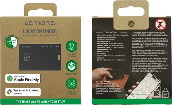 Produktbild 4smarts Standort-Finder SkyTag Card Duos ReCharge black (Android, iOS, iPadOS)