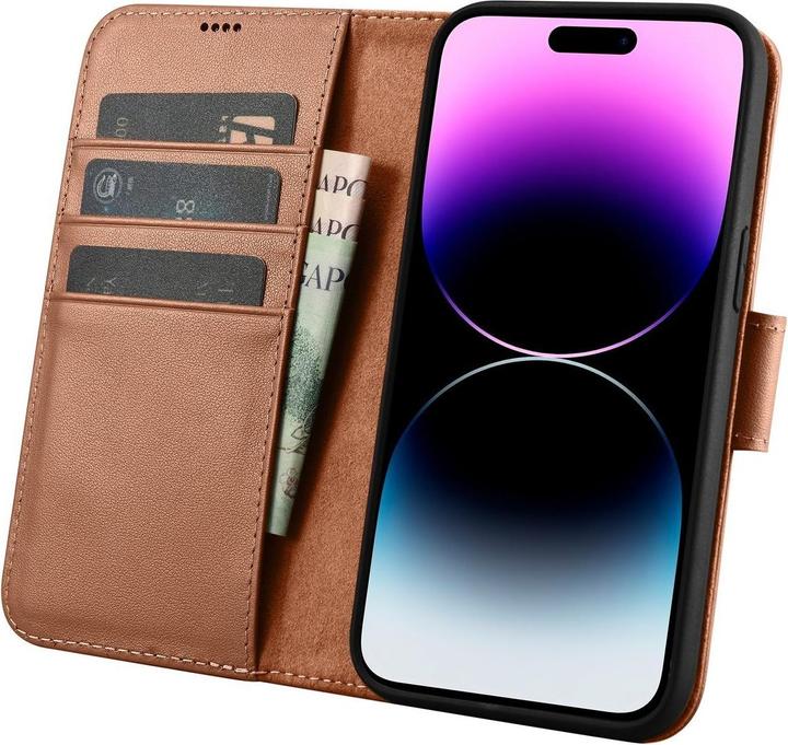 Produktbild iCarer Wallet Case 2 in1 Hülle iPhone 14 Pro max. Leder Flipcover Anti-RFID braun (WMI14220728-BN) (Apple iPhone 14 Pro Max)