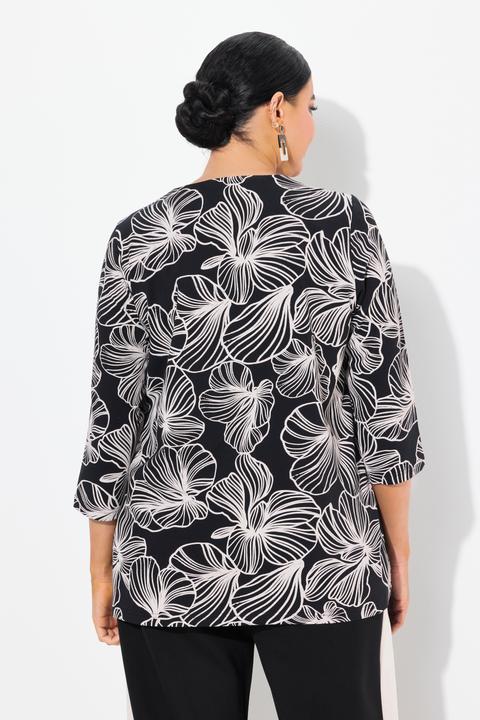 Image du produit Ulla Popken T-shirt avec imprimé à fleurs, col tunisien et manches 3/4 (46, 48)