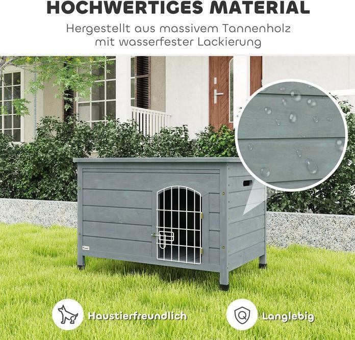 Actual product image Swisshandel24 Hundehütte Hundehaus mit Tür Hundebox Gitterbox für Katzen Tanne Grau (Dog house)
