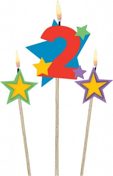 Amscan Zahlenkerze 2 mit 2 Sternkerzen (12 x)