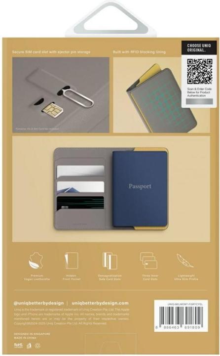 Produktbild Uniq Belmont RFID Blocking Passport Case - Grey/Yellow