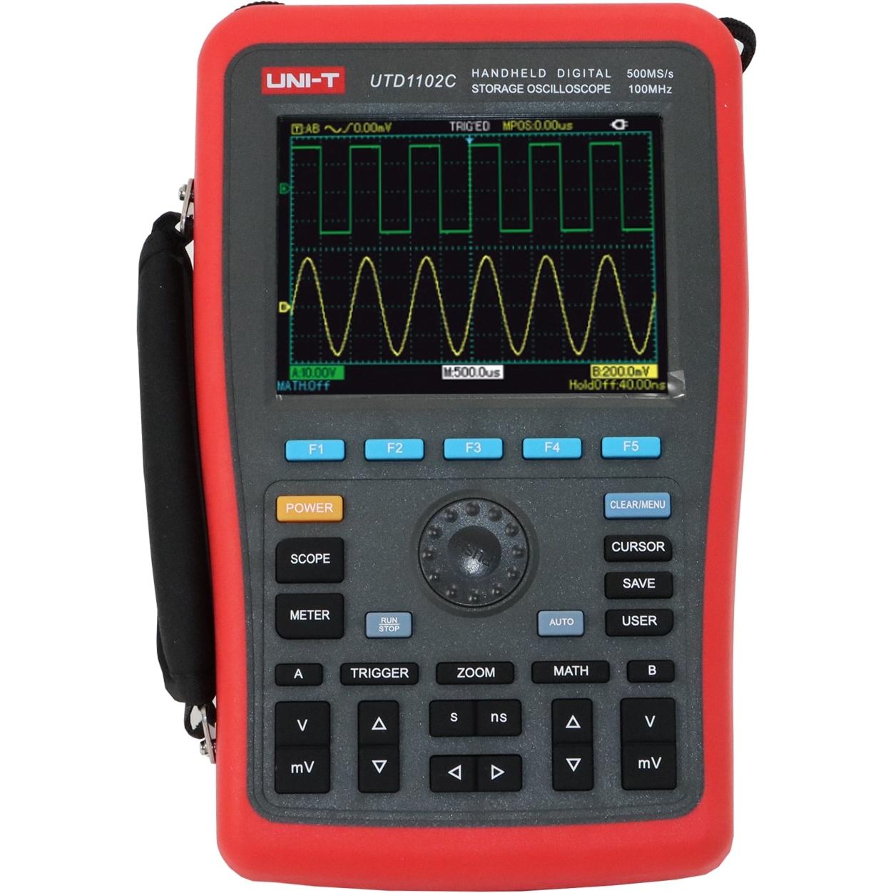 Uni-T, Multimetro, Handheld-Oszilloskop, UTD1102C, 100 MHz, 2 Kanal, 500 MSa/s