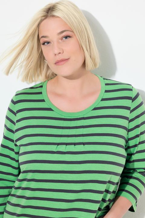 Immagine prodotto Ulla Popken Shirt, Ringel, A-Linie, Rundhals, Zierfalten, 3/4-Arm (42, 44)