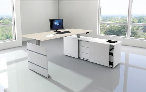 Produktbild Kerkmann Move 3 höhenverstellbarer Schreibtisch ahorn, weiss rechteckig Wangen-Gestell silber 180,0 (180 x 80 x 72 cm)